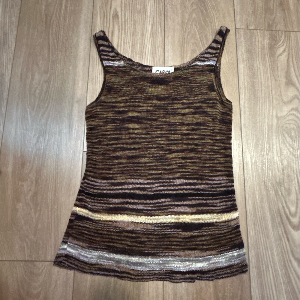Carol Horn Y2K Earth Tone Striped Rayon Knit Tank Top size S
